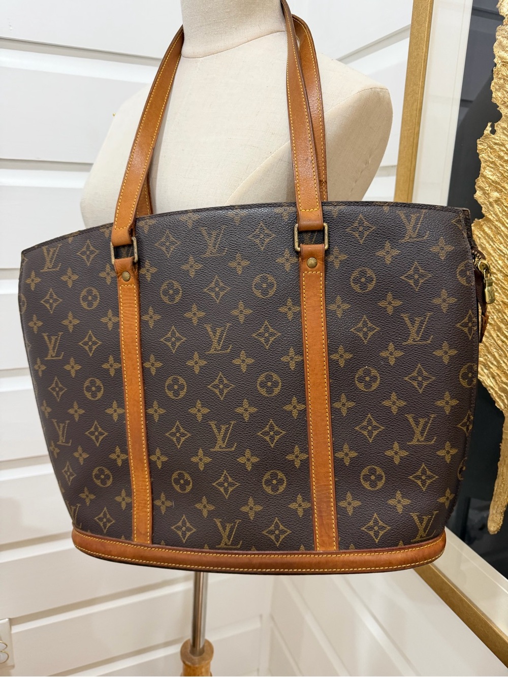 Louis Vuitton Monogram Canvas Tote in Dark Brown & Tan Trim